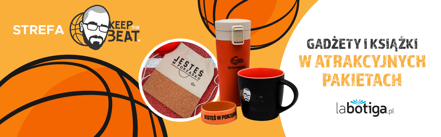 Grafika promująca kolekcję książek i gadżetów księgarni sportowej labotiga i kanału KeepTheBeat o koszykówce